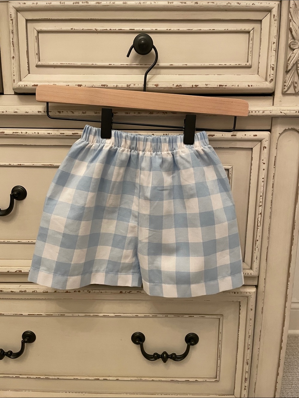 Light Blue Gingham Kids Shorts